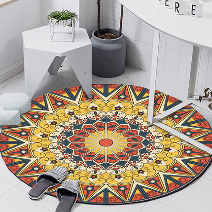 Round Rugs 3D Ethnic Printed Rug Vintage Washable Suppleness Rugs And Carpet with for Bedroom Hallway Living Room Carpets