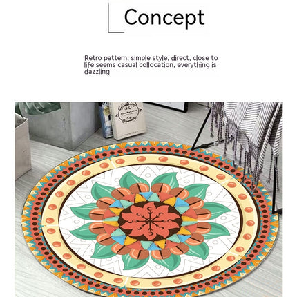 Round Rugs 3D Ethnic Printed Rug Vintage Washable Suppleness Rugs And Carpet with for Bedroom Hallway Living Room Carpets