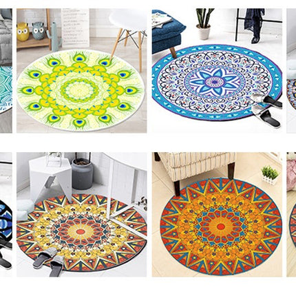 Round Rugs 3D Ethnic Printed Rug Vintage Washable Suppleness Rugs And Carpet with for Bedroom Hallway Living Room Carpets