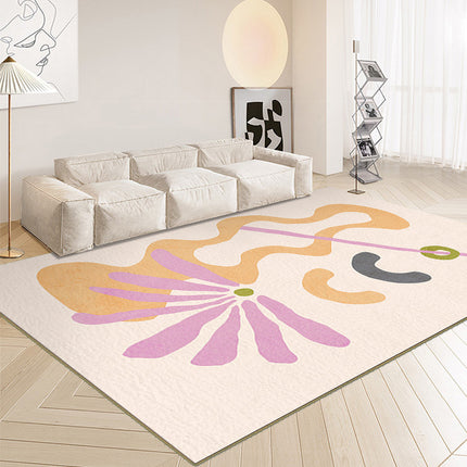 Tapis de salon floral lavable en machine Petites fleurs fraîches et herbe Tapis simple pour chambre à coucher Tapis de salle à manger doux
