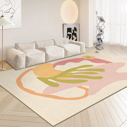 Tapis de salon floral lavable en machine Petites fleurs fraîches et herbe Tapis simple pour chambre à coucher Tapis de salle à manger doux