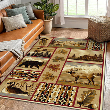 American Ethnic Style Washable Area Rug,Non-Slip Rugs for Living Room Geometric Tribal Large floor Rugs Soft Low Pile Carpet for Bedroom