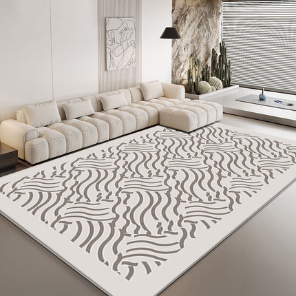 Cremefarbener Teppich für Schlafzimmer, waschbarer Teppich für Wohnzimmer, Teppich mit geometrischen Linien, Teppich für drinnen und draußen, für den Eingangsbereich und das Esszimmer