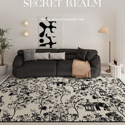 French Vintage Printed Living Room Carpet Simple Rug Non-slip Low Pile Machine Washable Area Rugs for Bedroom Dining Room Office