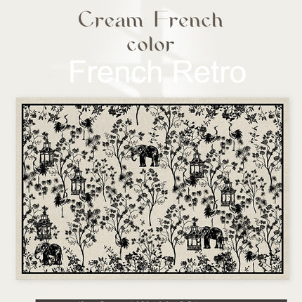 French Vintage Printed Living Room Carpet Simple Rug Non-slip Low Pile Machine Washable Area Rugs for Bedroom Dining Room Office