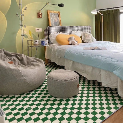 Tapis damier salon Table basse en laine d'agneau tapis de sol antidérapants et tapis chambre tapis de chevet tapis