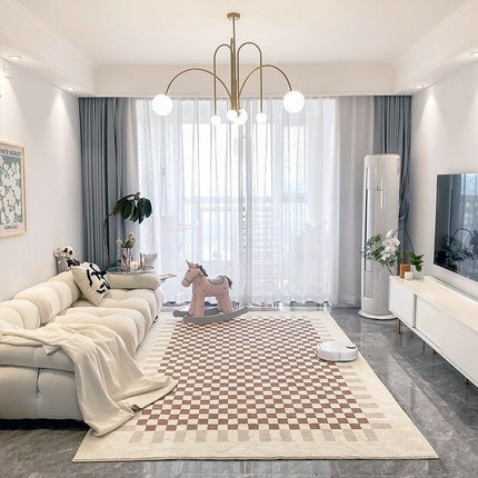 Tapis damier salon Table basse en laine d'agneau tapis de sol antidérapants et tapis chambre tapis de chevet tapis