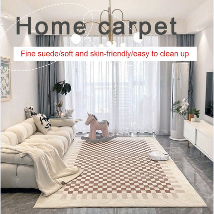 Tapis damier salon Table basse en laine d'agneau tapis de sol antidérapants et tapis chambre tapis de chevet tapis