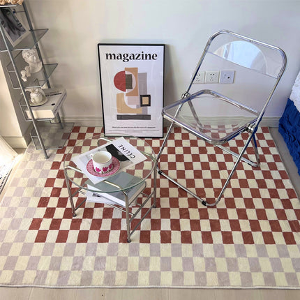 Tapis damier salon Table basse en laine d'agneau tapis de sol antidérapants et tapis chambre tapis de chevet tapis