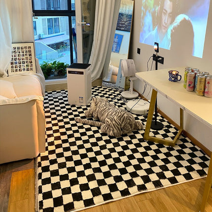 Tapis damier salon Table basse en laine d'agneau tapis de sol antidérapants et tapis chambre tapis de chevet tapis