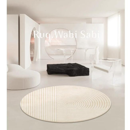 Cream Style Line Carpet Round Rug Washable Rug Non Slip Geometric Round Rugs for Bedroom Coffee Table Home Living Room Rugs