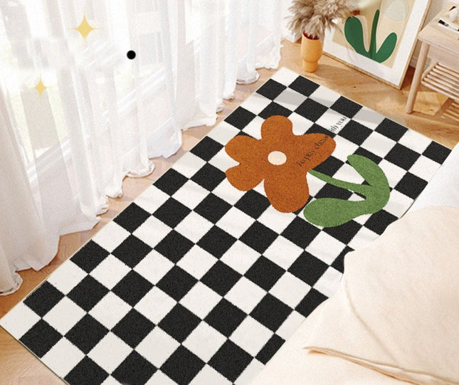 Tapis long à motif de fleurs, joli tapis de chevet rectangulaire pour chambre à coucher, décoration de maison, tapis à fleurs lavables