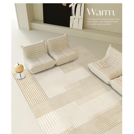 Minimalist Lines Geometric Rugs,Cream Style Large Floor Carpets Washable Soft Area Rug for Living Room Bedroom Dining Office Indoor Carpet