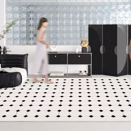 Tapis géométrique à carreaux pour salon, grand sol, intérieur moderne, à poils bas, pour chevet et chambre à coucher