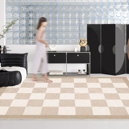Tapis géométrique à carreaux pour salon, grand sol, intérieur moderne, à poils bas, pour chevet et chambre à coucher