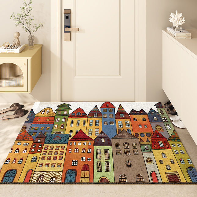 Front door mat cartoon caricature wind floor mats, dust removal doormat sand scraping pvc entryway rug non-slip