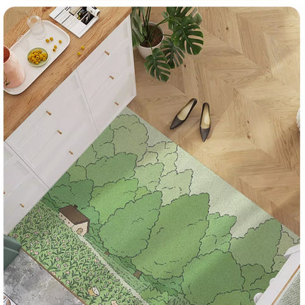 Front Door Mat, Silk Loop Entryway Rug Forest Pattern Floor Mats for Home - Dirt Resistant Carpet Non-Slip Doormat