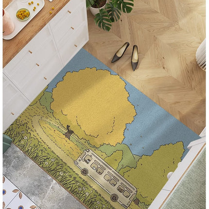 Front Door Mat, Silk Loop Entryway Rug Forest Pattern Floor Mats for Home - Dirt Resistant Carpet Non-Slip Doormat