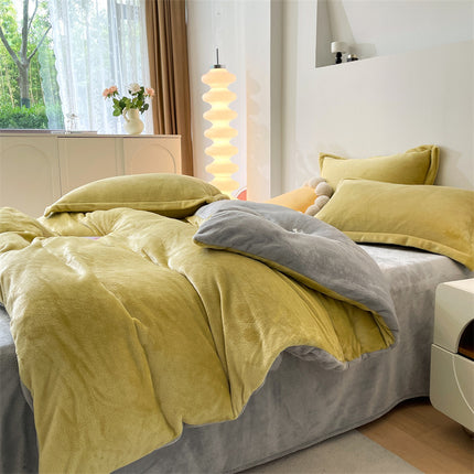 Flannel  Comforter Cover Flannel Duvet Cover Queen Size-Bedding Set 4 Pieces Luxury Flannel Winter Warm Bedding Duvet Cover Set With Zipper
