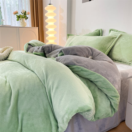 Flannel  Comforter Cover Flannel Duvet Cover Queen Size-Bedding Set 4 Pieces Luxury Flannel Winter Warm Bedding Duvet Cover Set With Zipper