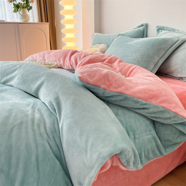 Flannel  Comforter Cover Flannel Duvet Cover Queen Size-Bedding Set 4 Pieces Luxury Flannel Winter Warm Bedding Duvet Cover Set With Zipper  1