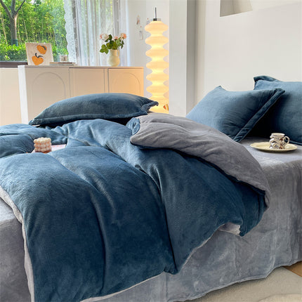 Housse de Couette en Flanelle Housse de Couette en Flanelle Queen Size-Ensemble de literie 4 pièces Ensemble de Housse de Couette Chaude d'hiver en Flanelle de Luxe avec Fermeture à glissière 1