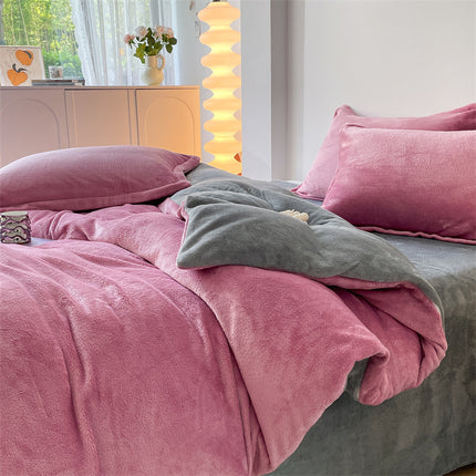 Housse de Couette en Flanelle Housse de Couette en Flanelle Ensemble de literie Queen Size 4 pièces Ensemble de Housse de Couette Chaude d'hiver en Flanelle de Luxe avec Fermeture à glissière 2