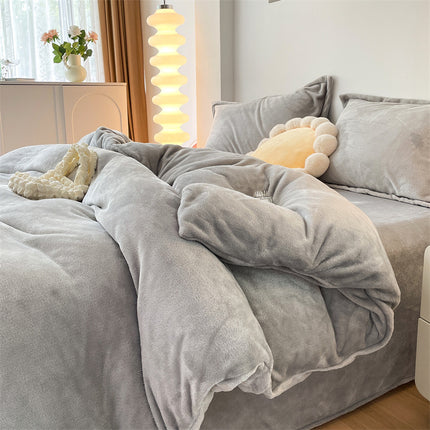 Flannel  Comforter Cover Flannel Duvet Cover Queen Size-Bedding Set 4 Pieces Luxury Flannel Winter Warm Bedding Duvet Cover Set With Zipper  3