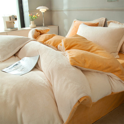 Flannel  Comforter Cover Flannel Duvet Cover Queen Size-Bedding Set 4 Pieces Luxury Flannel Winter Warm Bedding Duvet Cover Set With Zipper