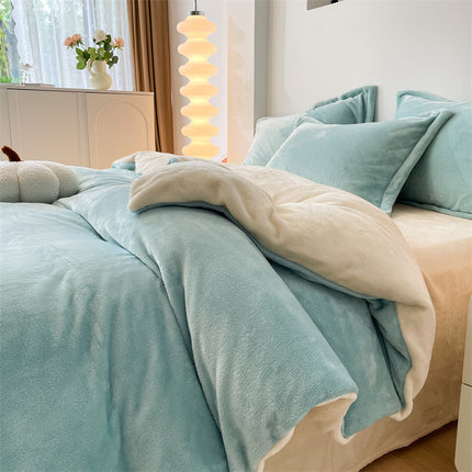 Flannel  Comforter Cover Flannel Duvet Cover Queen Size-Bedding Set 4 Pieces Luxury Flannel Winter Warm Bedding Duvet Cover Set With Zipper  3