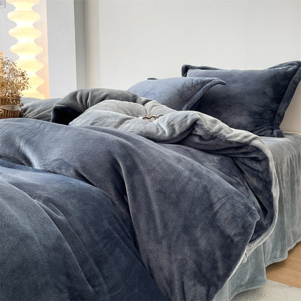 Flannel  Comforter Cover Flannel Duvet Cover Queen Size-Bedding Set 4 Pieces Luxury Flannel Winter Warm Bedding Duvet Cover Set With Zipper