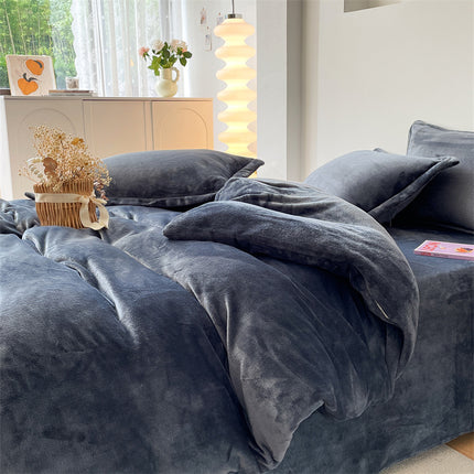 Flannel  Comforter Cover Flannel Duvet Cover Queen Size-Bedding Set 4 Pieces Luxury Flannel Winter Warm Bedding Duvet Cover Set With Zipper