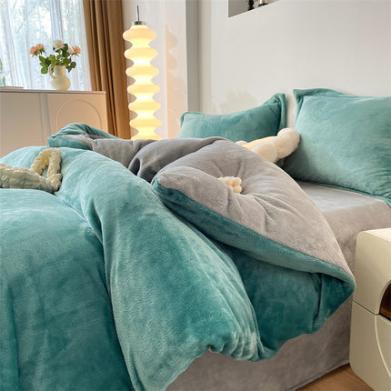 Flannel  Comforter Cover Flannel Duvet Cover Queen Size-Bedding Set 4 Pieces Luxury Flannel Winter Warm Bedding Duvet Cover Set With Zipper