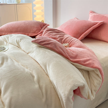 Housse de Couette en Flanelle Housse de Couette en Flanelle Queen Size-Ensemble de literie 4 pièces Ensemble de Housse de Couette Chaude d'hiver en Flanelle de Luxe avec Fermeture à glissière 1