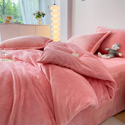 Flannel  Comforter Cover Flannel Duvet Cover Queen Size-Bedding Set 4 Pieces Luxury Flannel Winter Warm Bedding Duvet Cover Set With Zipper