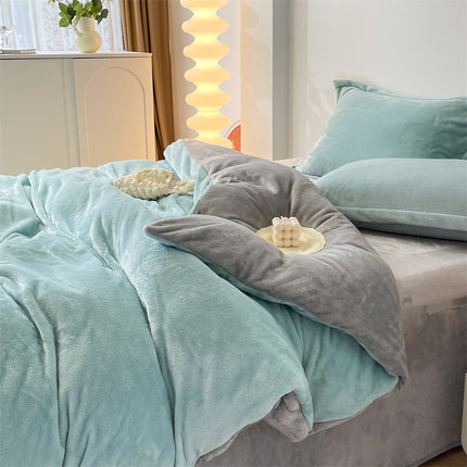 Housse de Couette en Flanelle Housse de Couette en Flanelle Ensemble de literie Queen Size 4 pièces Ensemble de Housse de Couette Chaude d'hiver en Flanelle de Luxe avec Fermeture à glissière 2