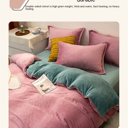 Flannel  Comforter Cover Flannel Duvet Cover Queen Size-Bedding Set 4 Pieces Luxury Flannel Winter Warm Bedding Duvet Cover Set With Zipper  3