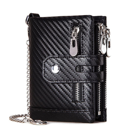 Portefeuille à chaîne unisexe, portefeuille court en cuir pour hommes avec poche à monnaie multi-fermeture RFID avec chaîne antivol et poche à monnaie
