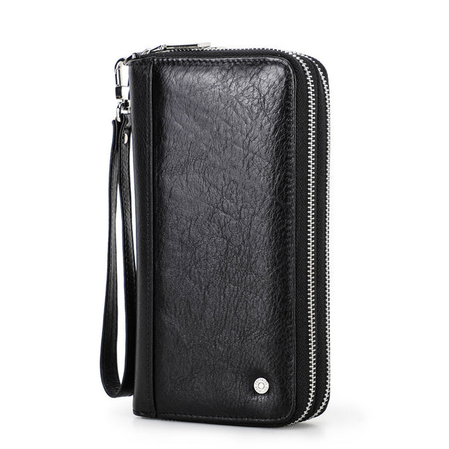 Vintage Men's Zipper Long Wallet with Card Holder Clutch Cell Phone Money Bag Men's Wallet with Credit Card with Wrist Strap