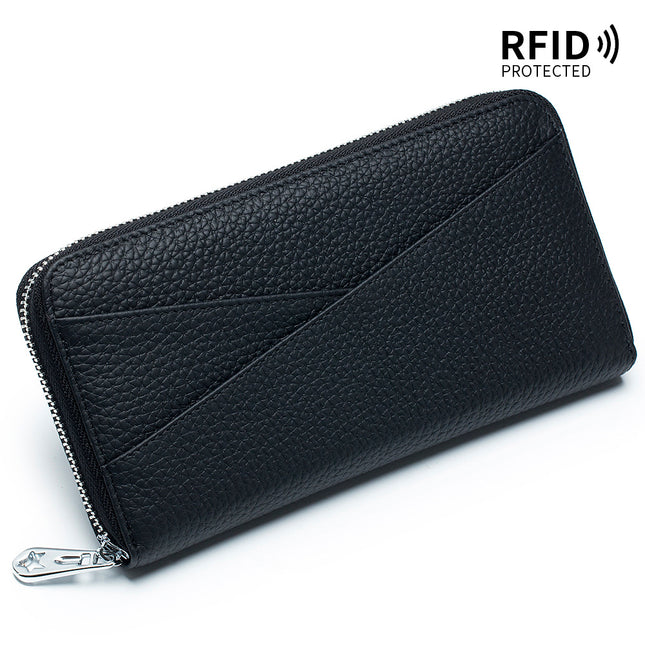 Women's Zipper Long Wallet, Large Capacity Clutch Portable Wallet Card Anti Theft Brush Nude Color Card Case