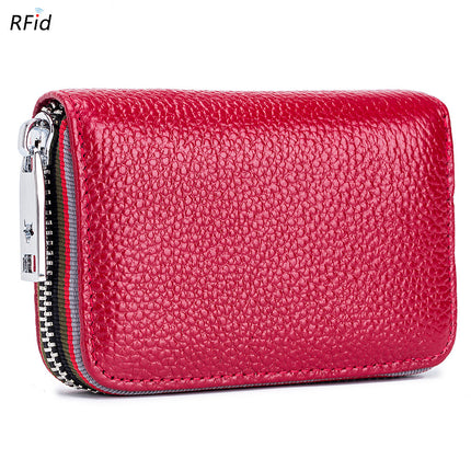 Card Holder Credit Card Holder, Genuine Leather Men's and Women's Zipper Organizer Small Wallet, Anti-theft Brush Security Coin Purse