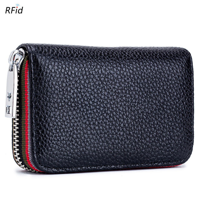 Card Holder Credit Card Holder, Genuine Leather Men's and Women's Zipper Organizer Small Wallet, Anti-theft Brush Security Coin Purse