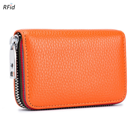 Card Holder Credit Card Holder, Genuine Leather Men's and Women's Zipper Organizer Small Wallet, Anti-theft Brush Security Coin Purse