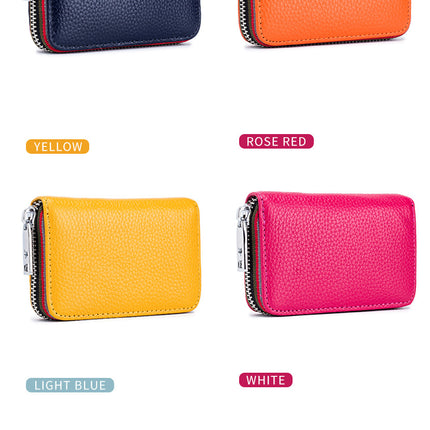 Card Holder Credit Card Holder, Genuine Leather Men's and Women's Zipper Organizer Small Wallet, Anti-theft Brush Security Coin Purse
