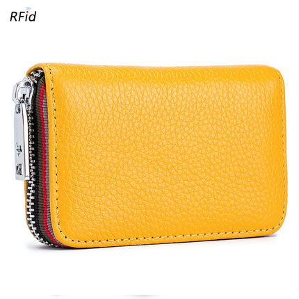 Card Holder Credit Card Holder, Genuine Leather Men's and Women's Zipper Organizer Small Wallet, Anti-theft Brush Security Coin Purse