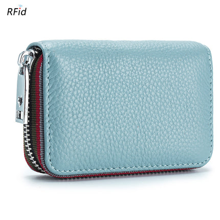 Card Holder Credit Card Holder, Genuine Leather Men's and Women's Zipper Organizer Small Wallet, Anti-theft Brush Security Coin Purse