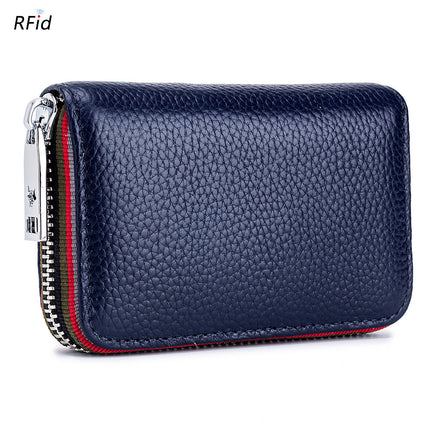 Card Holder Credit Card Holder, Genuine Leather Men's and Women's Zipper Organizer Small Wallet, Anti-theft Brush Security Coin Purse