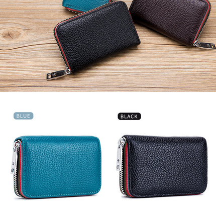 Card Holder Credit Card Holder, Genuine Leather Men's and Women's Zipper Organizer Small Wallet, Anti-theft Brush Security Coin Purse