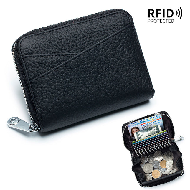 Card space credit card holder, leather men and women small card case, zipper organza wallet coin purse