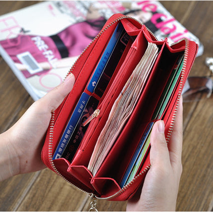 Women's Wallet,PU Leather Zipper Long,Portable Clutch,Women's Cell Phone Wallet Coin Case Card Case